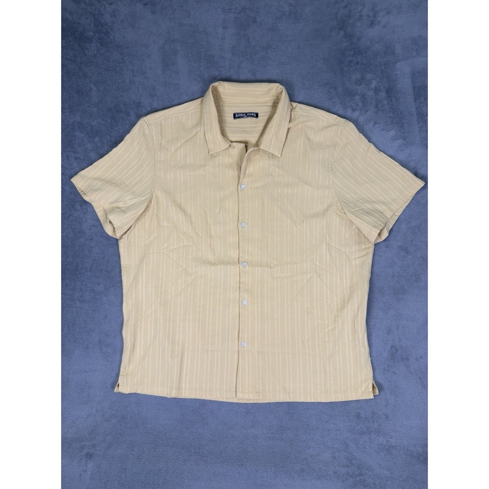 PJ Paul Jones Casual Shirt Mens 2XL Beige Button Short Sleeve Designer‎ Vintage